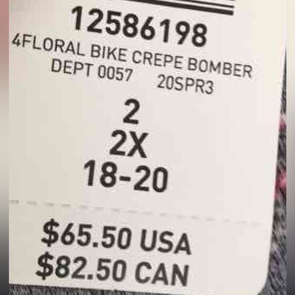 NWT Torrid Black Floral Crepe Bomber Jacket w/Bicycles  Size 2X/18/20 - Picture 4 of 4